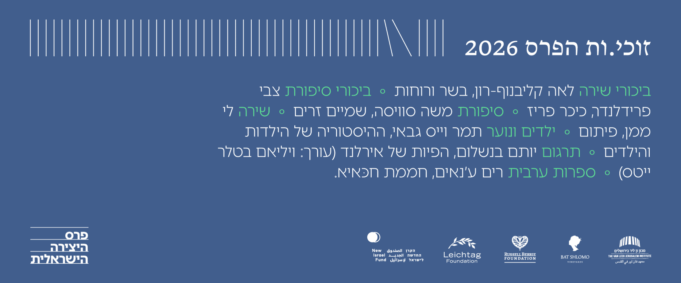 זוכי פרס היצירה הישראלית לספרות 2026